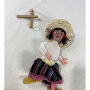 Hand Made Mexican Marionette vintage Girl Puppet mariachi paper mache